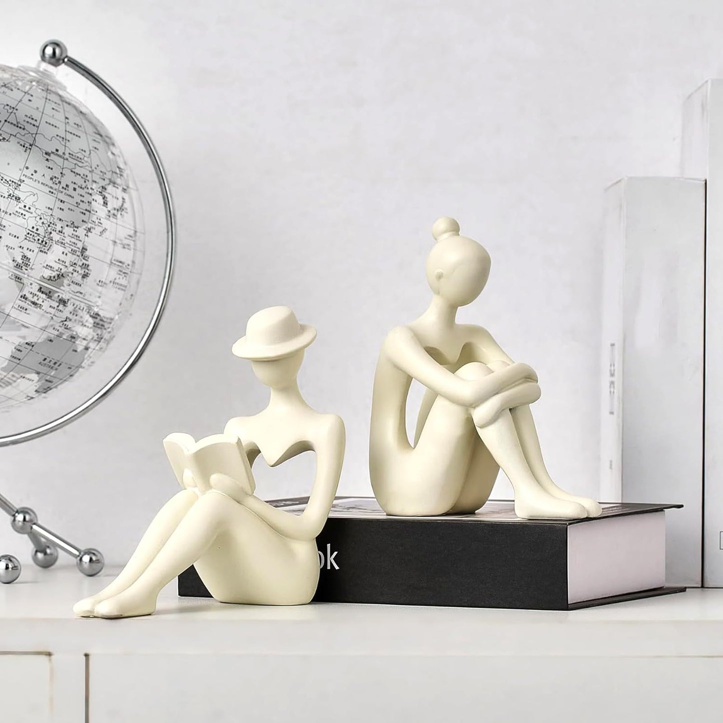 CEIERPH Lady Reading Statue Figurine, Home Decor Female Sculpture Accent for Shelves, Statue Gifts for Wife, Mom and Daughter