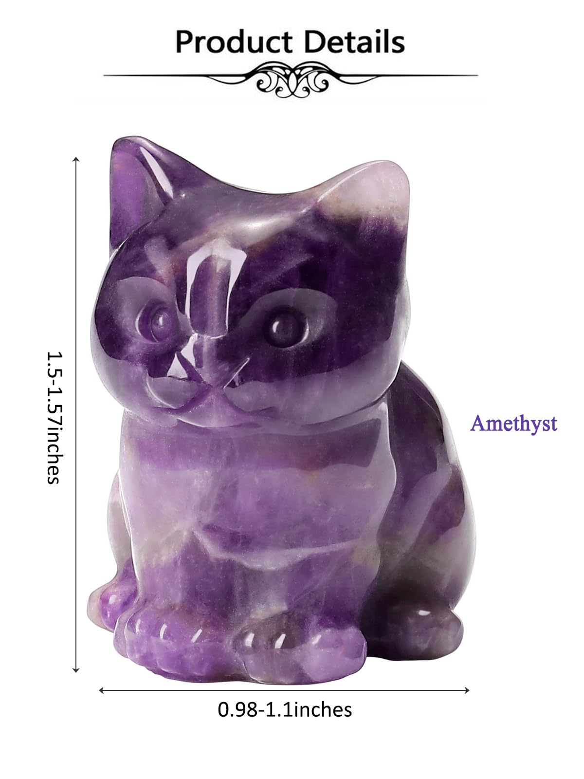 Top Plaza Healing Amethyst Crystal Cat Figurine Carved Lucky Cute Stone Cat Statue Decor for Home Office Desk Mini Gemstone Crystal Cat Gifts Christmas 1.5″