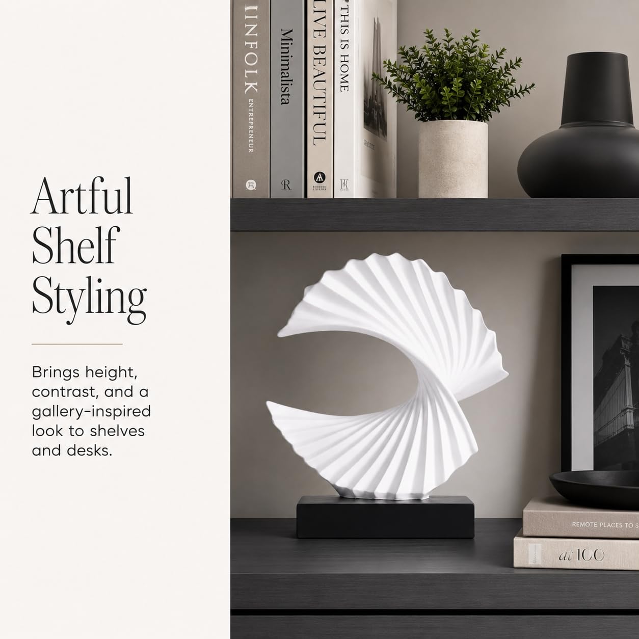 GAOSHENG White Wave Sculpture, Modern Ocean Wave Home Accents, Resin Art Statue for Shelf, Coffee Table, TV Stand Adornos Modernos