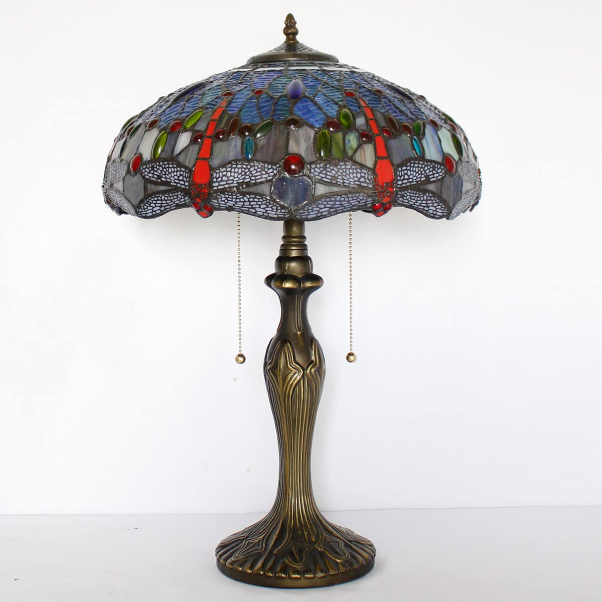WERFACTORY Tiffany Table Lamp Stained Glass Dragonfly Style Bedside Lamp