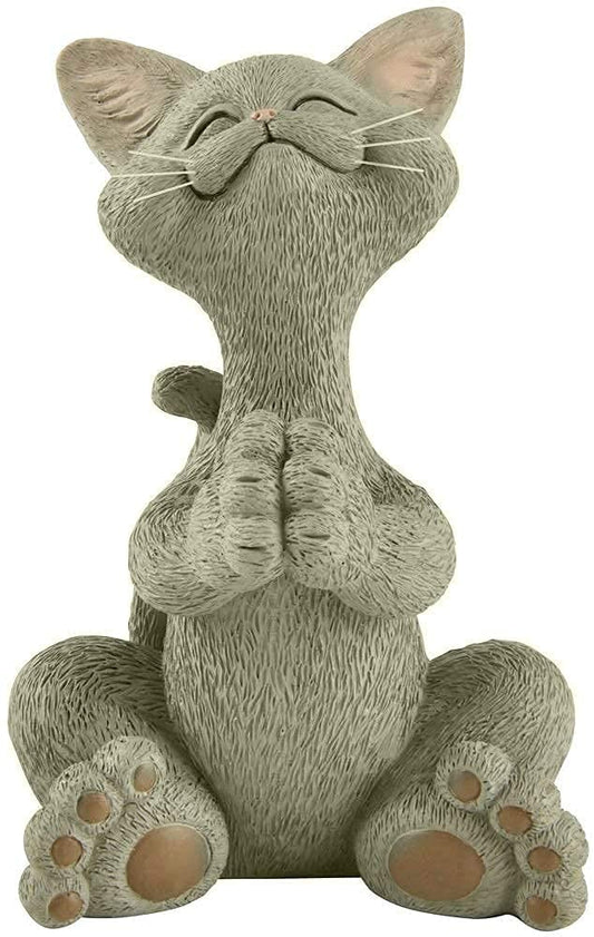 JFSM INC. Whimsical Grey Cat Praying Figurine, Resin Cat Statue, Cat Collectible, Home Decor Accent for Shelves, Mantels, Tables and Cat Lover Gifts