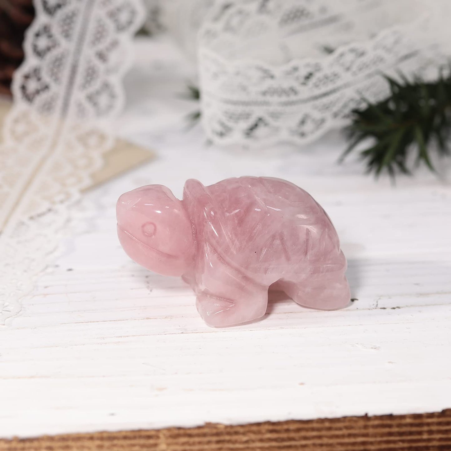Loveliome Rose Quartz Crystal Turtle Figurine 2 Inch – Hand Carved Gemstone Statue for Desk Decor, Luck & Longevity Gift, Feng Shui Home Office Sculpture