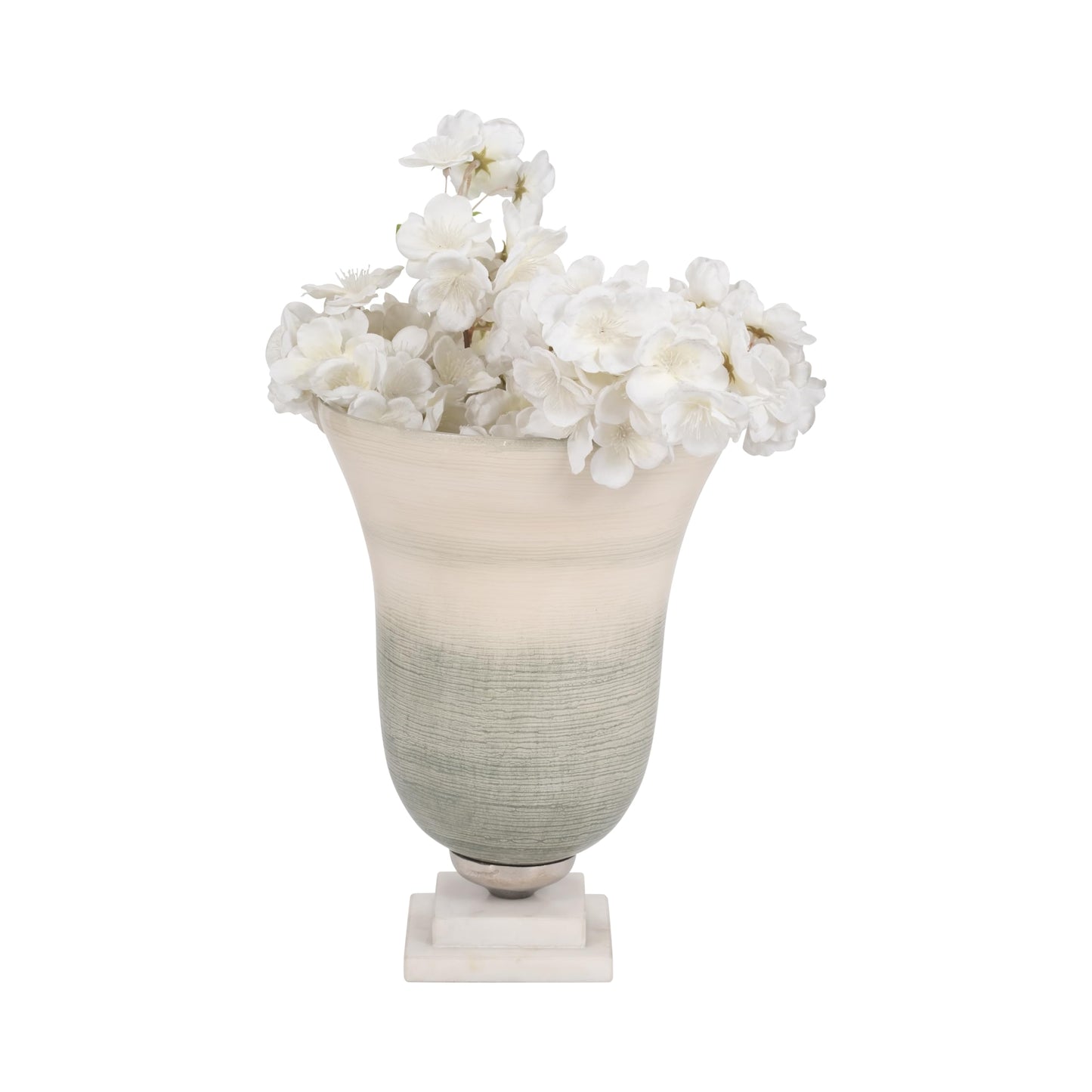 Sagebrook Home Glass Vase with Metal & Stone Base - Elegant Decorative Flower Vase for Home, Office, Living Room & Table Decor - 12" Green