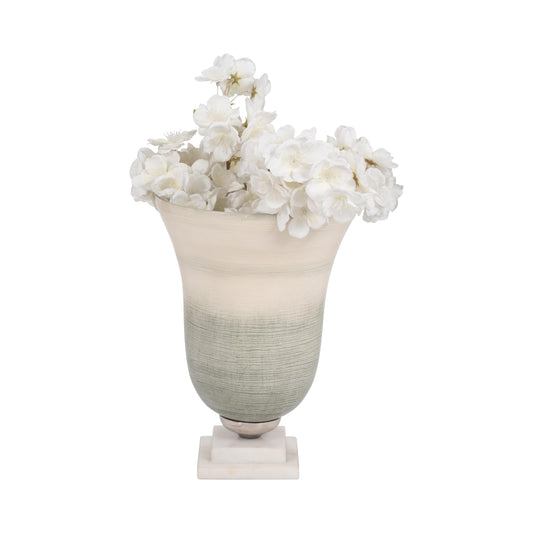 Sagebrook Home Glass Vase with Metal & Stone Base - Elegant Decorative Flower Vase for Home, Office, Living Room & Table Decor - 12" Green