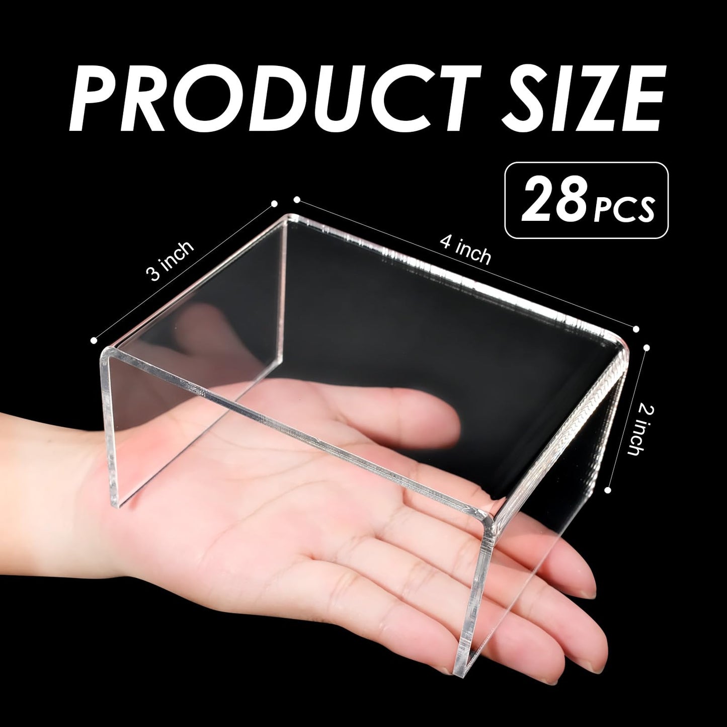 LECEHIVO 28 Pieces Acrylic Risers Display, Clear Collectibles Tabletop Stand Shelf Risers for Jewels, Cupcakes,Candy ,Small Toys, Tea Sets and Arts Crafts (4 x 3 x 2 Inch)