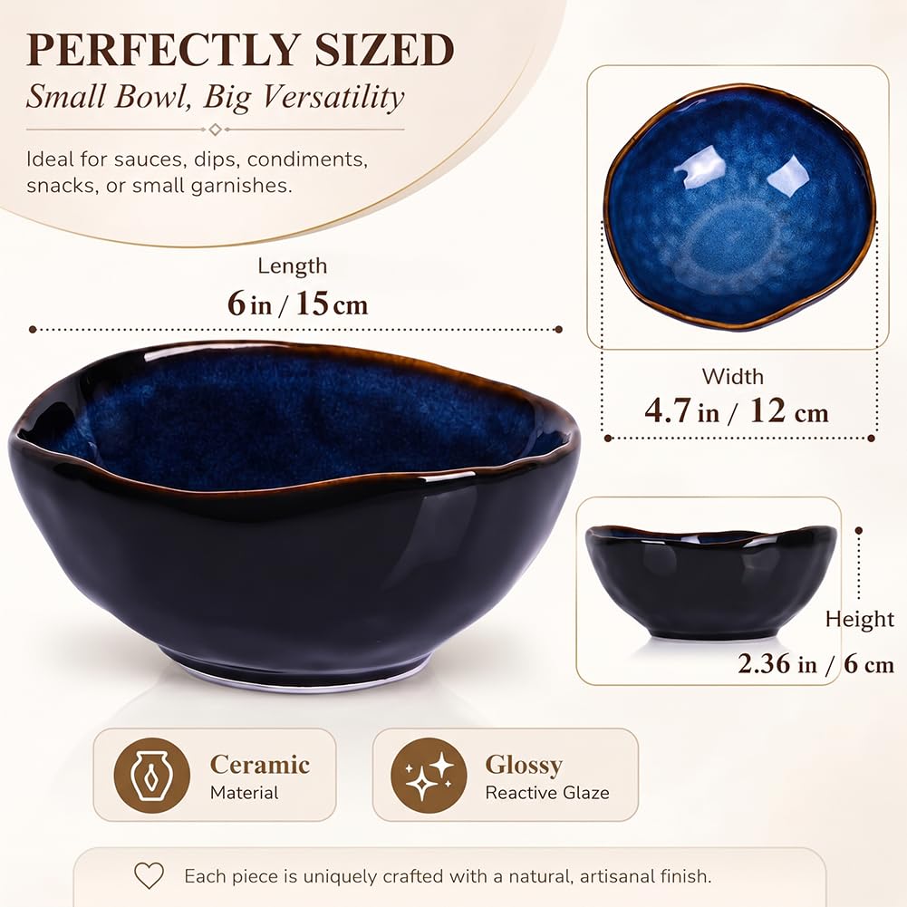 6" Blue Ceramic Decorative Bowl, Pottery Key Bowl Entryway Table Decor, Fruit Bowls for Kitchen Counter, Candy Dish, Salad Bowls, Blue Home Decor Gift, Jewelry Trinket Dish for Bedroom, Living Room