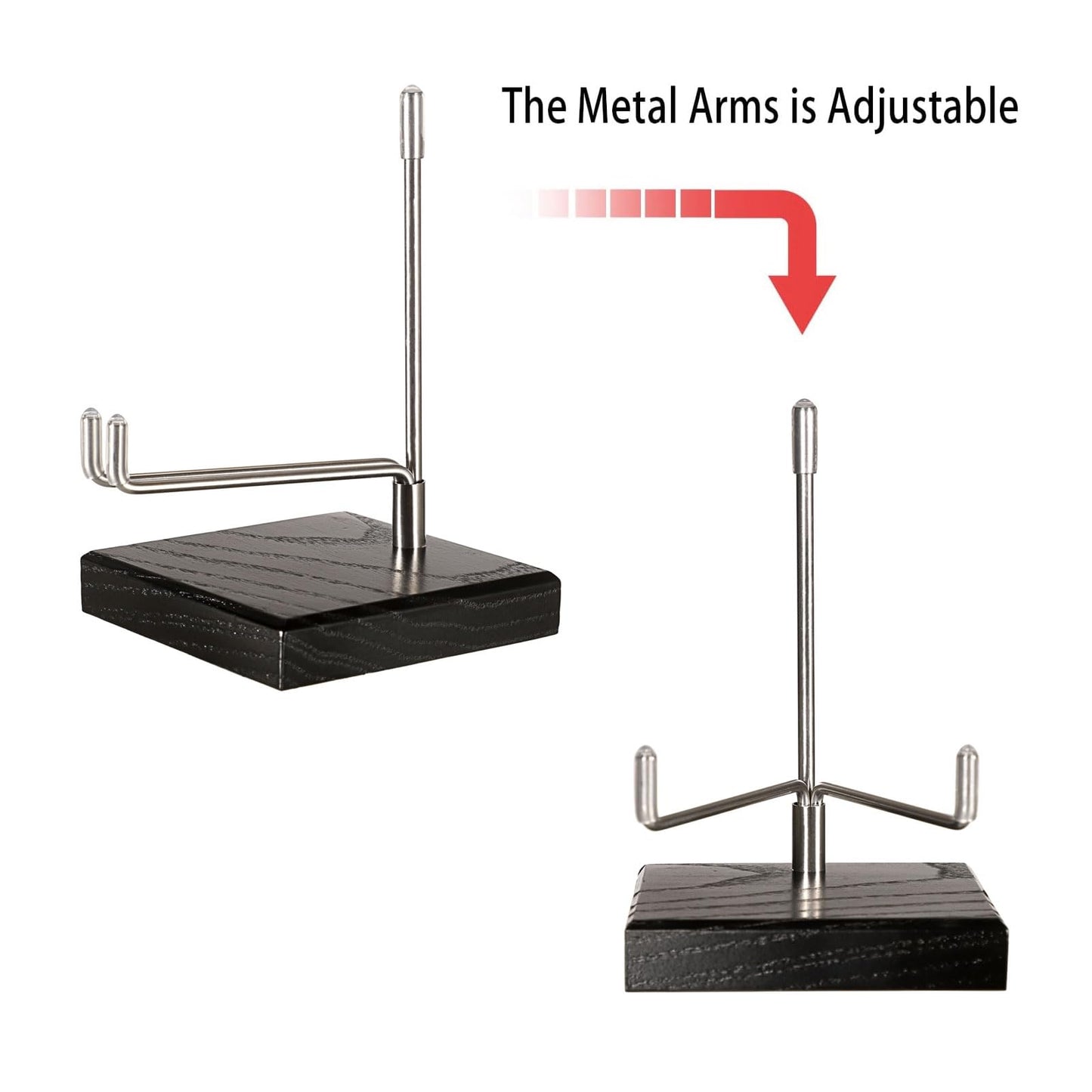 Hipiwe Adjustable Stainless Steel Arm Display Stand Easel with Wooden Base Rocks Crystal Display Easel Holder for Mineral Agate Gemstones Fossils Coral Geodes Plate and Photo, 3.1"x3.1"x4.9"
