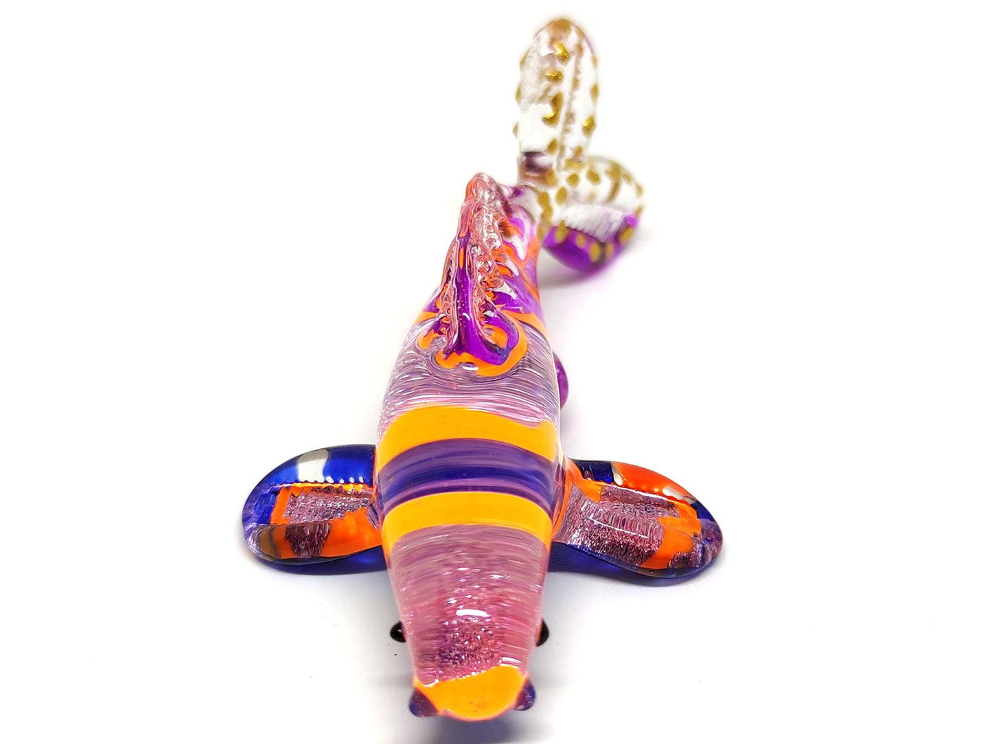 Sansukjai Japan Carp Koi Fish Miniature Figurines Animals Hand Blown Glass Art Collectible Gift Decorate (Purple Orange)