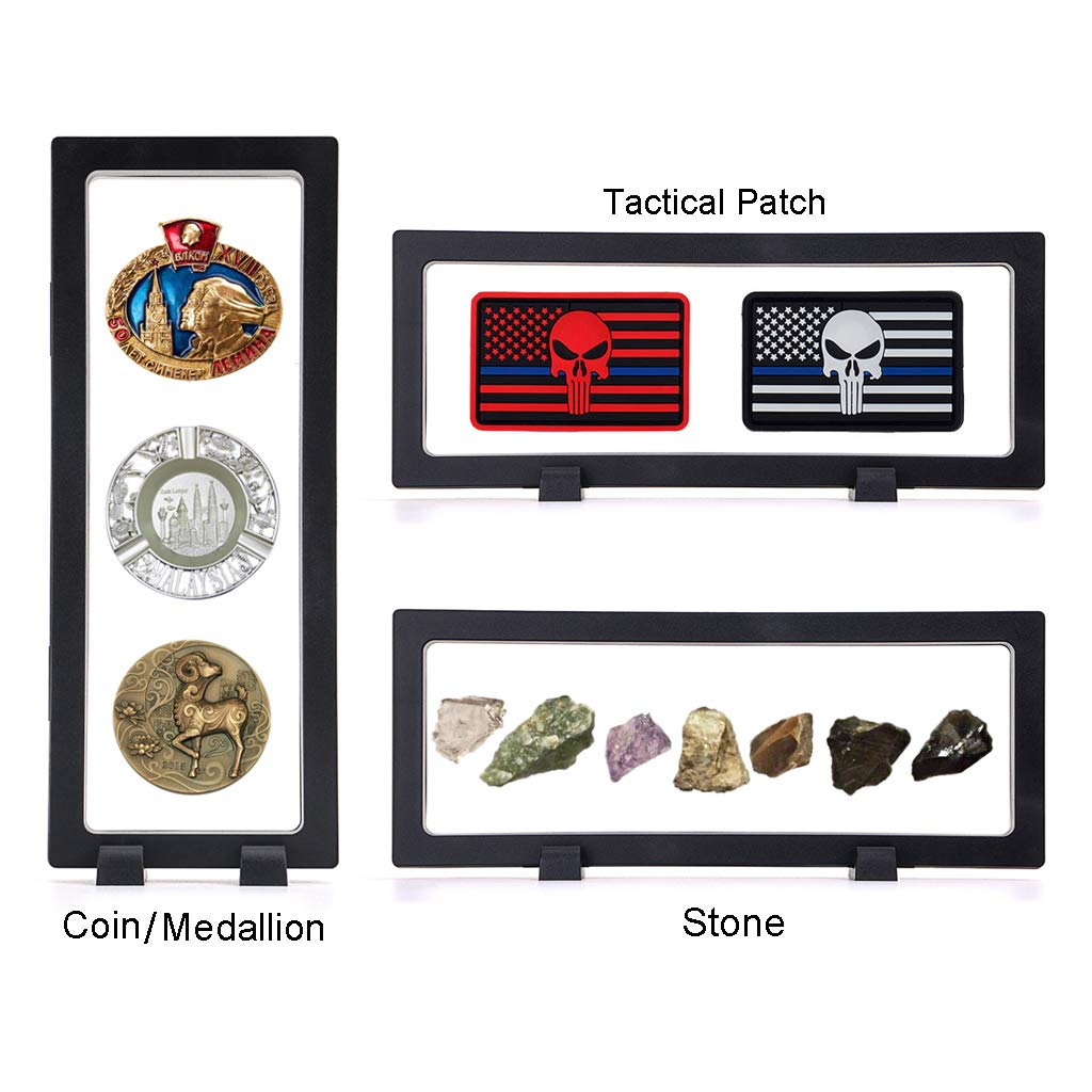Skelang 3 Pcs 3D Floating Display Case, Black Display Stand Holder 9"×3.54"×0.75"(L×W×H Suspension Frame for AA Medallion, Antique Challenge Coins, Chip, Jewelry, Pin
