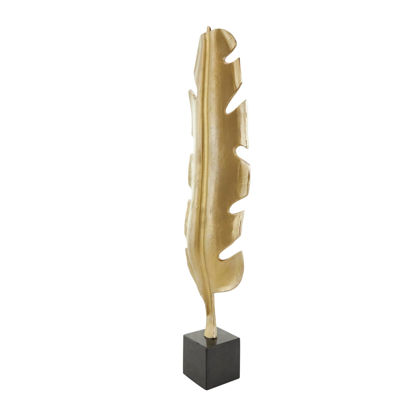 CosmoLiving by Cosmopolitan Aluminum Metal Bird Decorative Sculpture Feather Home Decor Statue with Black Marble Base, Accent Figurine 8" x 4" x 33", Gold