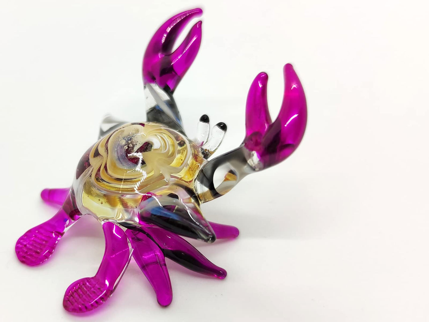 Sansukjai Crab Tiny Miniature Figurines Hand Blown Glass Art Beach Animals Collectible Gift Home Decorate (Orange Purple)