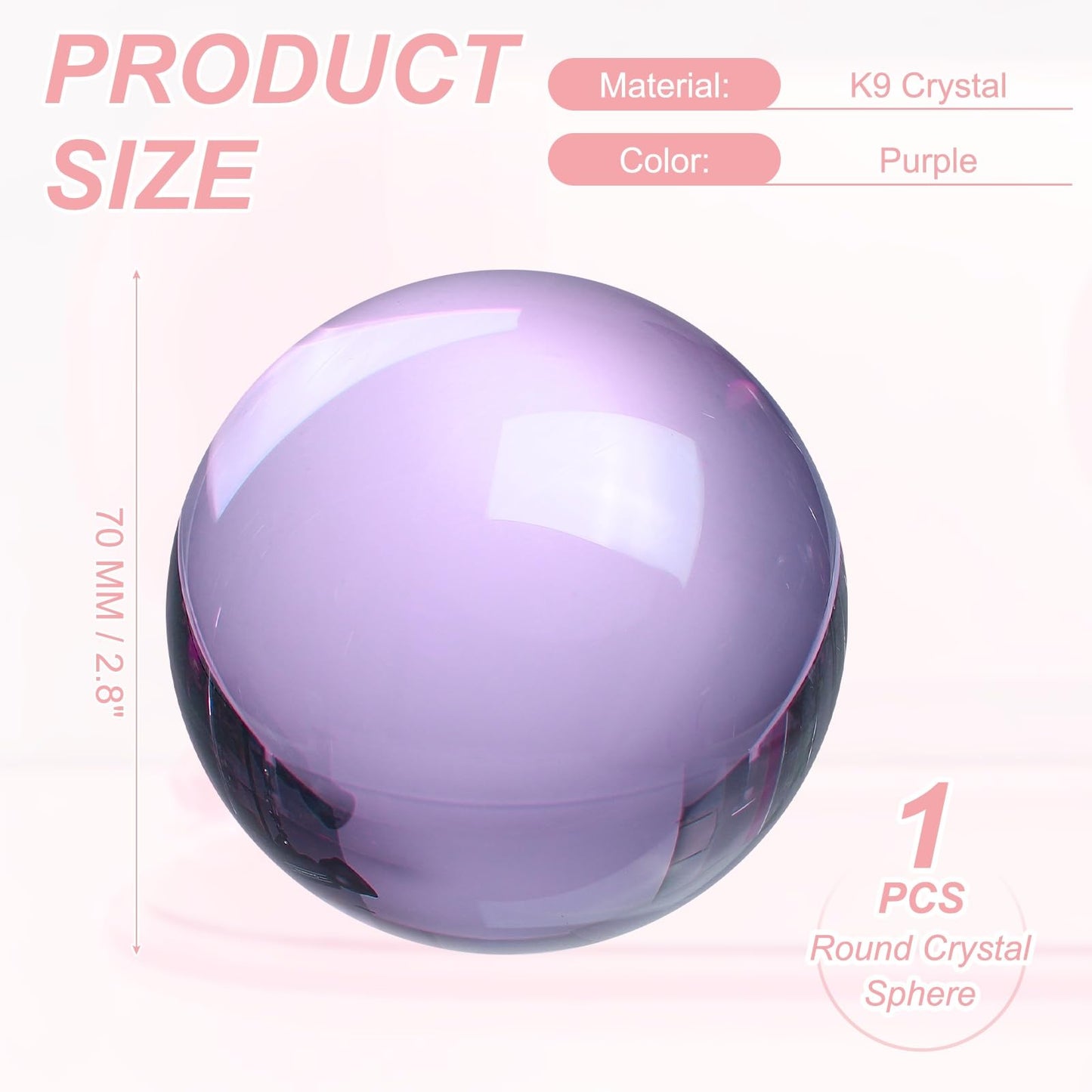 uxcell Round Crystal Sphere, 70mm / 2.8" Glass Solid Decorative Sphere Crystal Ball for Home Decor Ornament Gift Craft Feng Shui Divination Fortune Telling Fountain Decoration, Purple