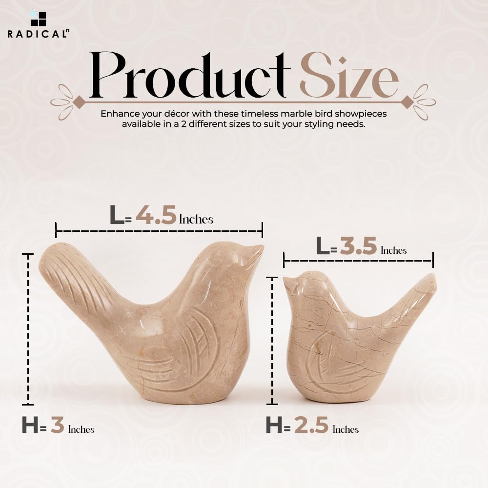 Radicaln Marble Love Bird 4.5" Inches Verona Handmade Statue for Living Room Modern Love Bird Set of 2 Shelf Décor Aesthetic Ideal Figurines Statue for Decoration