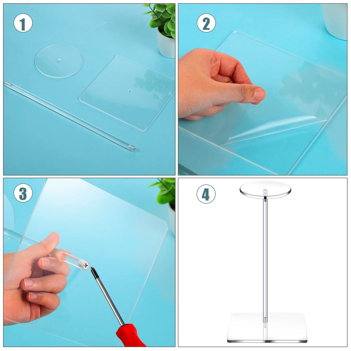 Chunful 4 Sets Acrylic Hat Stand Wig Display Rack Clear Pedestal Stand Baseball Hat Rack Square Round Acrylic Risers for Tabletop Display Watch Jewelry(12 Inch)