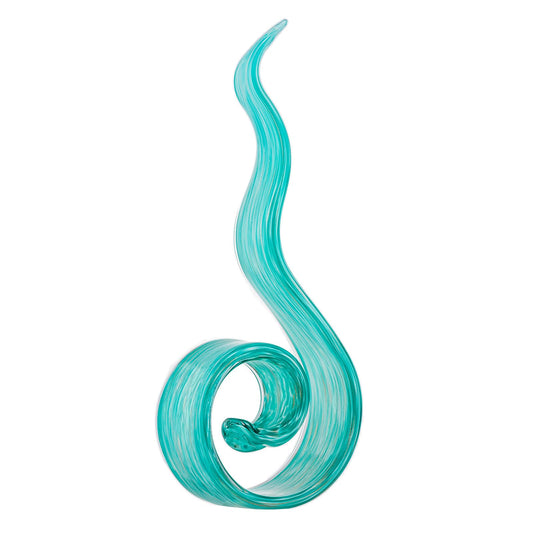 ORRFIDDY 11.4" Tall Hand Blown Glass Sculpture, Murano Style Art Glass Figurine, Modern Coastal Home Decor Accent for Shelf, Table, TV Stand, Living Room Decoration