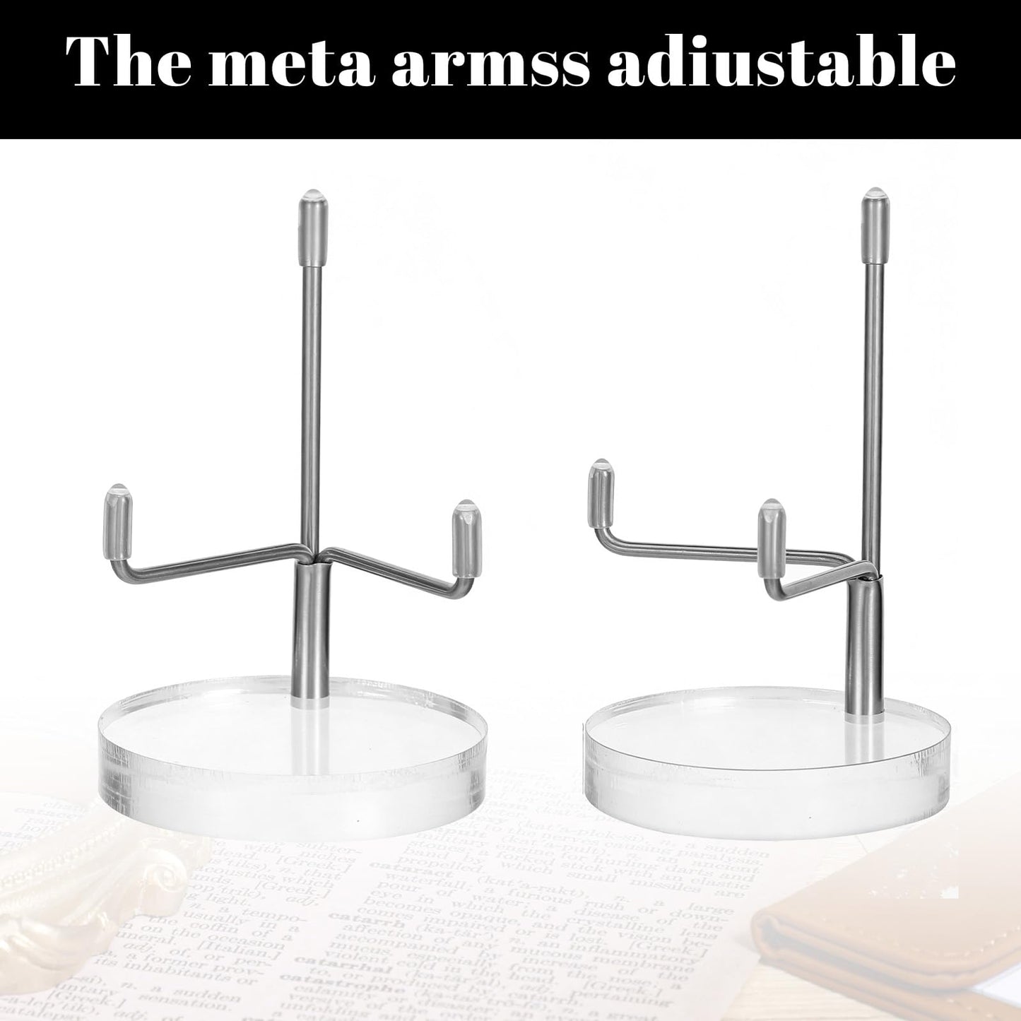 Douaowoc 8 Pcs Adjustable Metal Arm Display Stand Easel with Acrylic Base Rock Display Easel Holder Acrylic Crystal Clear Plate Stand for Geodes Mineral Agate, Silver