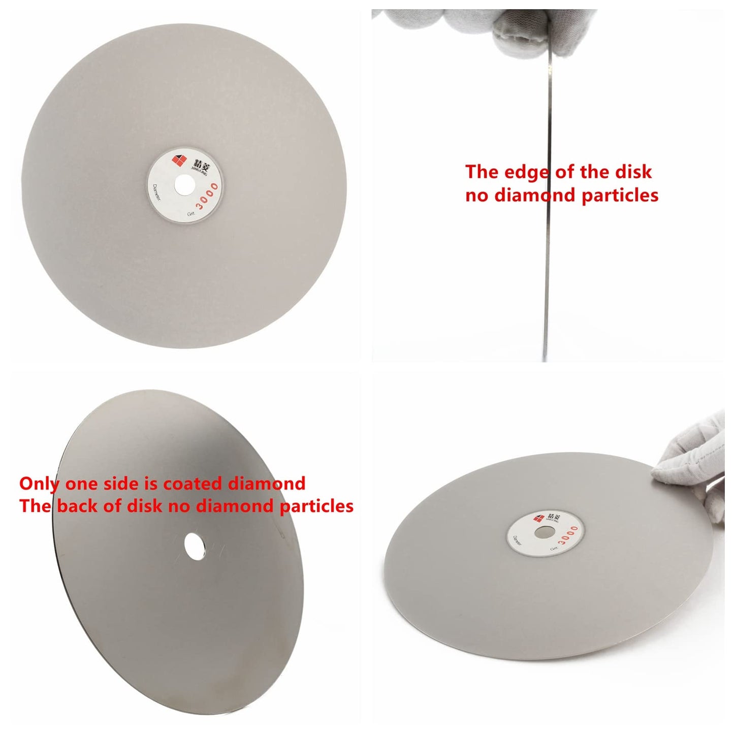 JINGLING 8" Inch Diamond Grinding Disc 3000 Grit Flat Lap Disk Lapping Plate Sanding Pads Lapidary Tools for Stone Pottery Faceting Machine