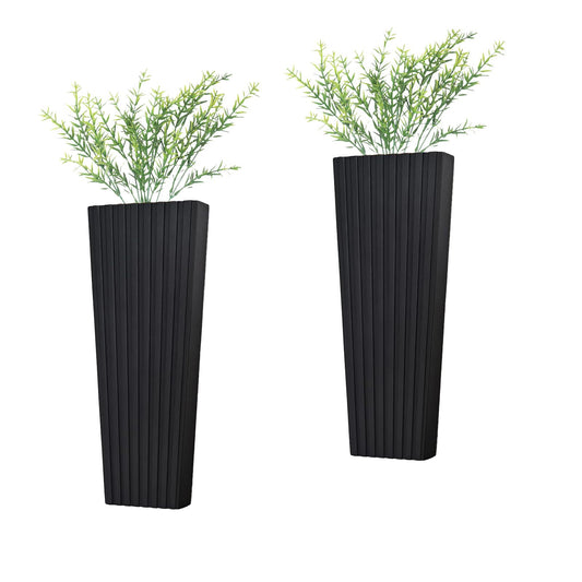 FENNIDICE 2Pack Black Wood Wall Planter for Indoor +2Pack Green Plants,Modern Wooden Hanging Planter for Dried,(Black) Abstract Vase Farmhouse Wooden Wall Decor