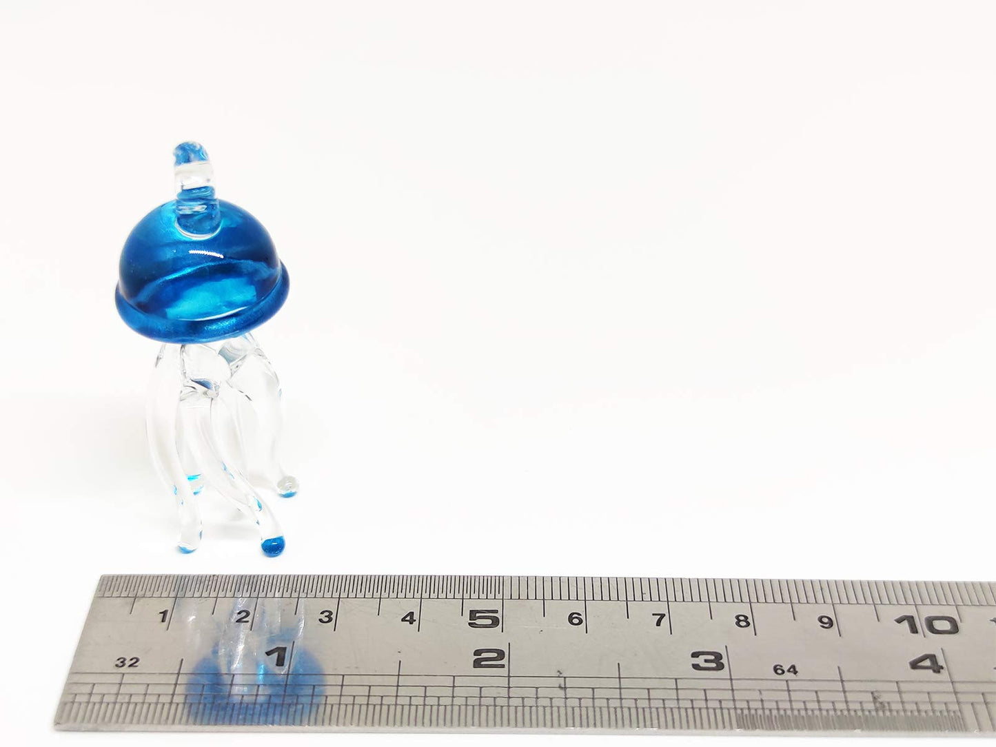 Sansukjai Jellyfish Tiny Figurines Blown Glass Art Hand Painted Sea Animals Collectible Gift Decorate Ornament (Clear Blue)
