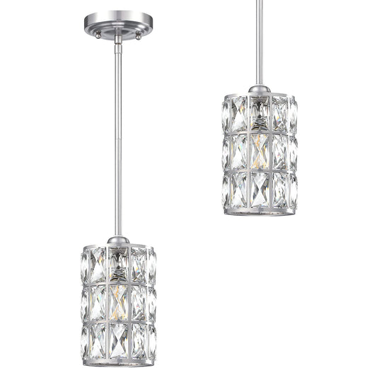 2 Pack 1 Light Hanging Kitchen Island 5" Crystal Pendant Light Modern Pendant Light Fixture Brushed Nickel Finish with Crystal Shade for Bar,Dining Room,Corridor,Living Room Over Sink