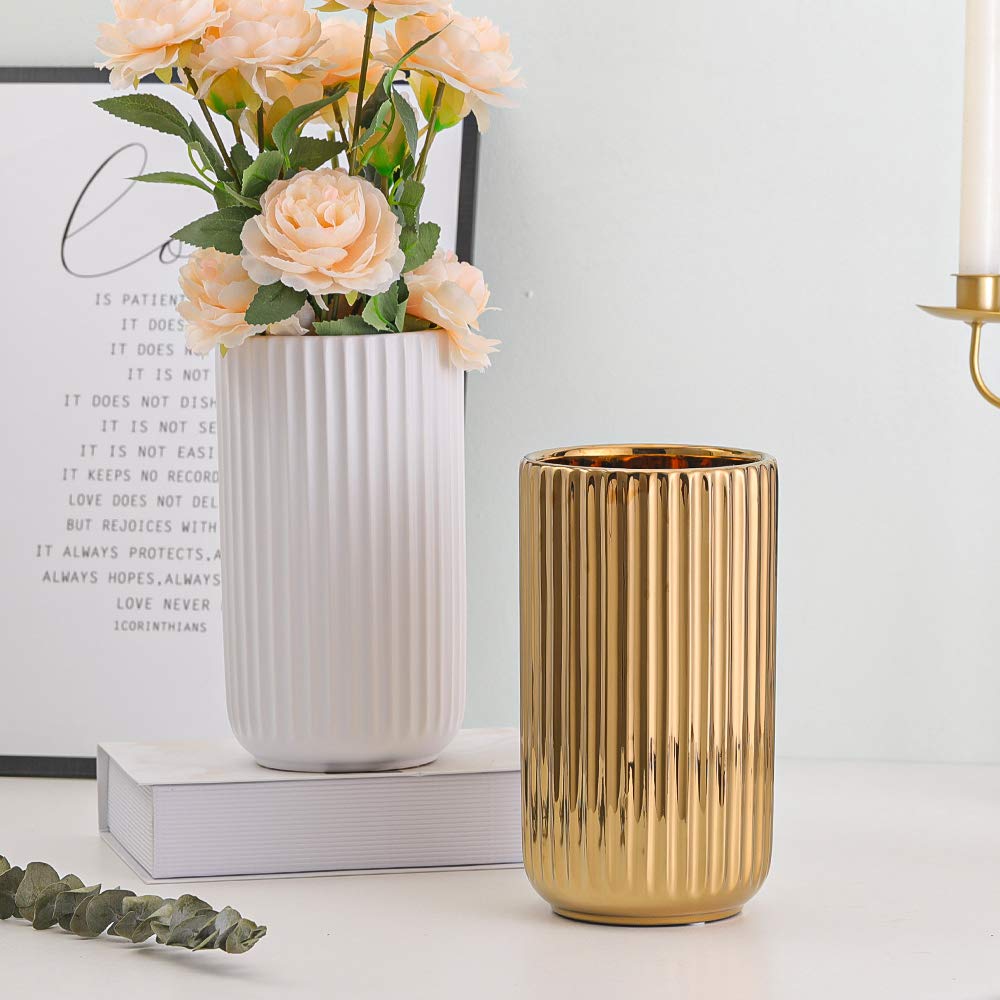 LIONWEI LIONWELI 8.6 inch Gold Ceramic Round Geometric Flower Vase - Ideal Gifts for Friends and Family, Wedding, Bridal Shower, Christmas