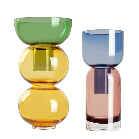 Cloudnola Reversible Glass Flower Vase and Bud Vase Lemon Set of 2, Green & Yellow and Blue & Pink, Ideal Gift Set, for Home, Wedding, and Event Décor (Lemon)