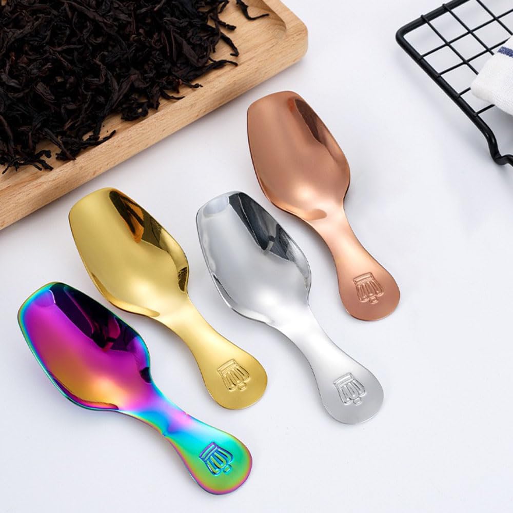 2 Pcs Short Handle Spoons - Stainless Steel Mini Scoops - Small Dessert Spoon for Salt, Dessert, Sugar, Coffee, Tea, Sugar, Honey, Spice, Ice Cream, Candy, Fit in Canisters