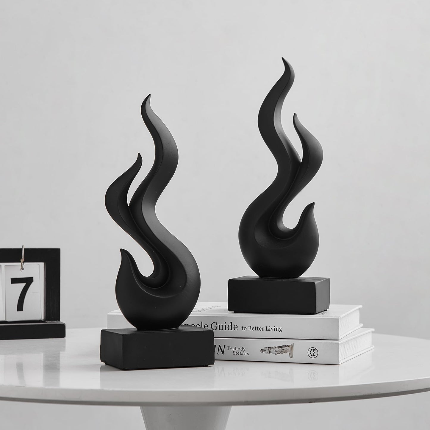 Modern Abstract Art Table Decoration, Gold Decor Flame Statue for Living Room Home, Black Shelf Decor Accents, Abstract Art Resin Sculpture for Dining Room, Office & Coffee Table Centerpiece (Black)