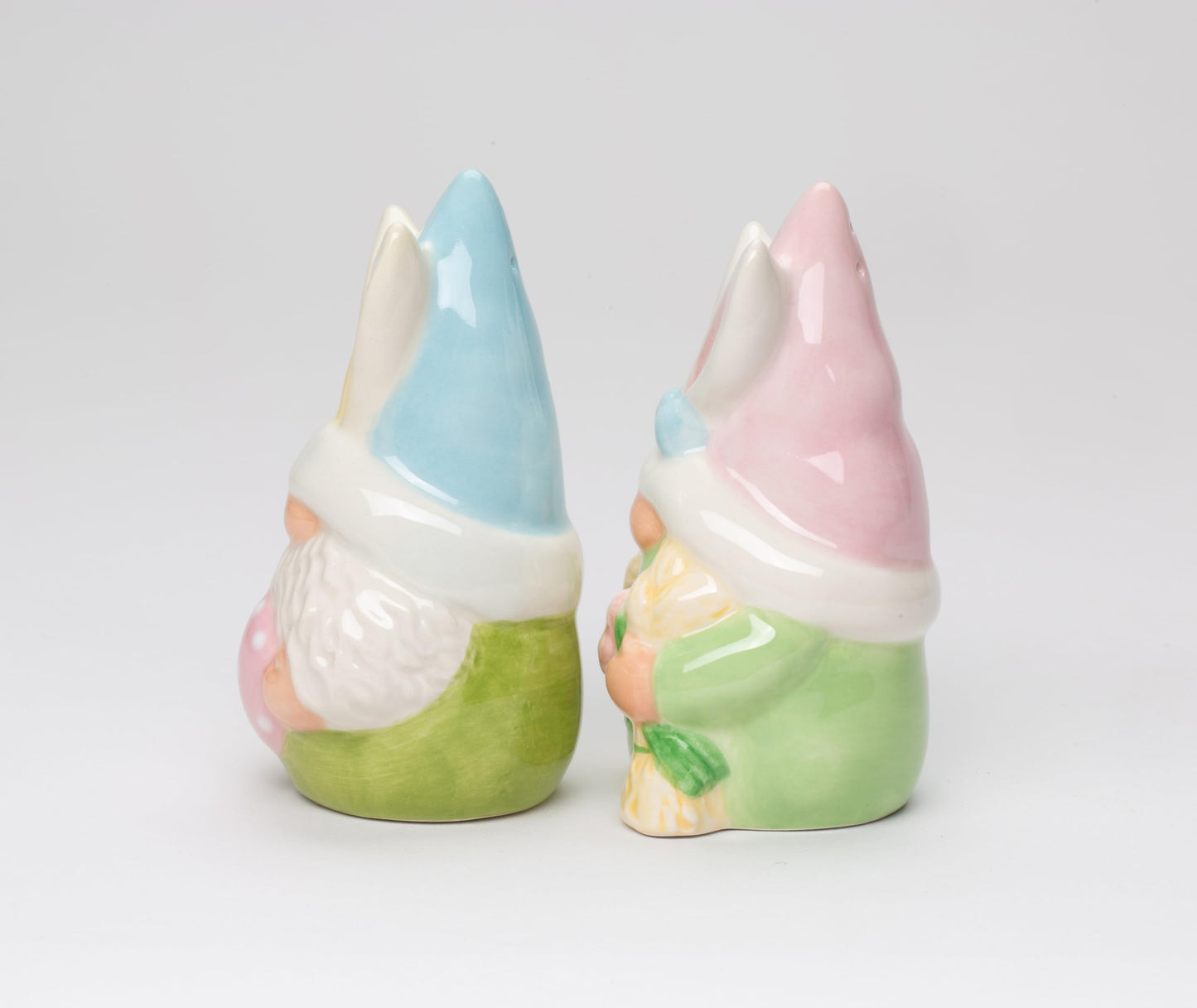 Fine Ceramic Spring Easter Gnome Bunny Rabbit Salt & Pepper Shakers Set, 3-7/8"