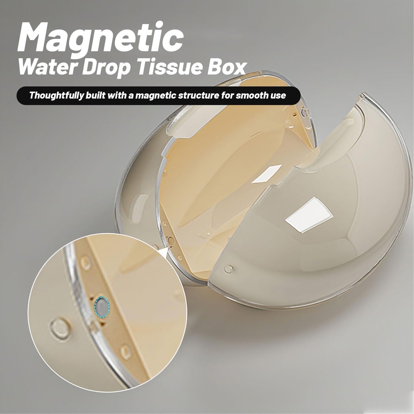 Modern Tissue Box Cover for Home and Office – Magnetic Lid Oval Tissue Holder, Inside Dimensions 8.07" × 5.91" × 3.44", Decorative Clear Double-Layer Plastic, Luxe Home Decor (Cream)