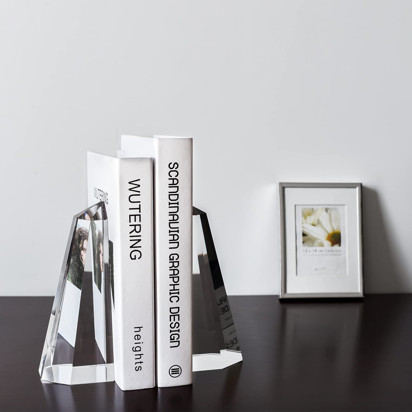 Kitcom Handmade Crystal Bookends Half-Obelisk Design, 1 Pair of Decorative Tabletop Bookends for Office, Home, Desk