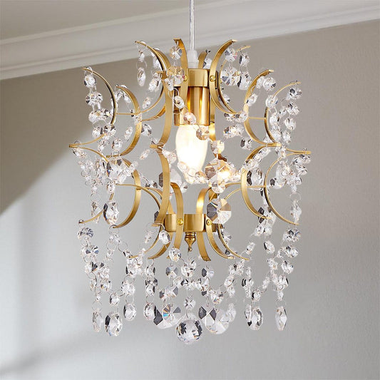 AGV LIGHTING Mini Crystal Chandelier, Modern Gold Brass Pendant Light with Hanging Crystal Beads, Elegant Small Chandelier Lighting Fixture for Dining Room, Bedroom, Kitchen Island, Hallway, Entryway