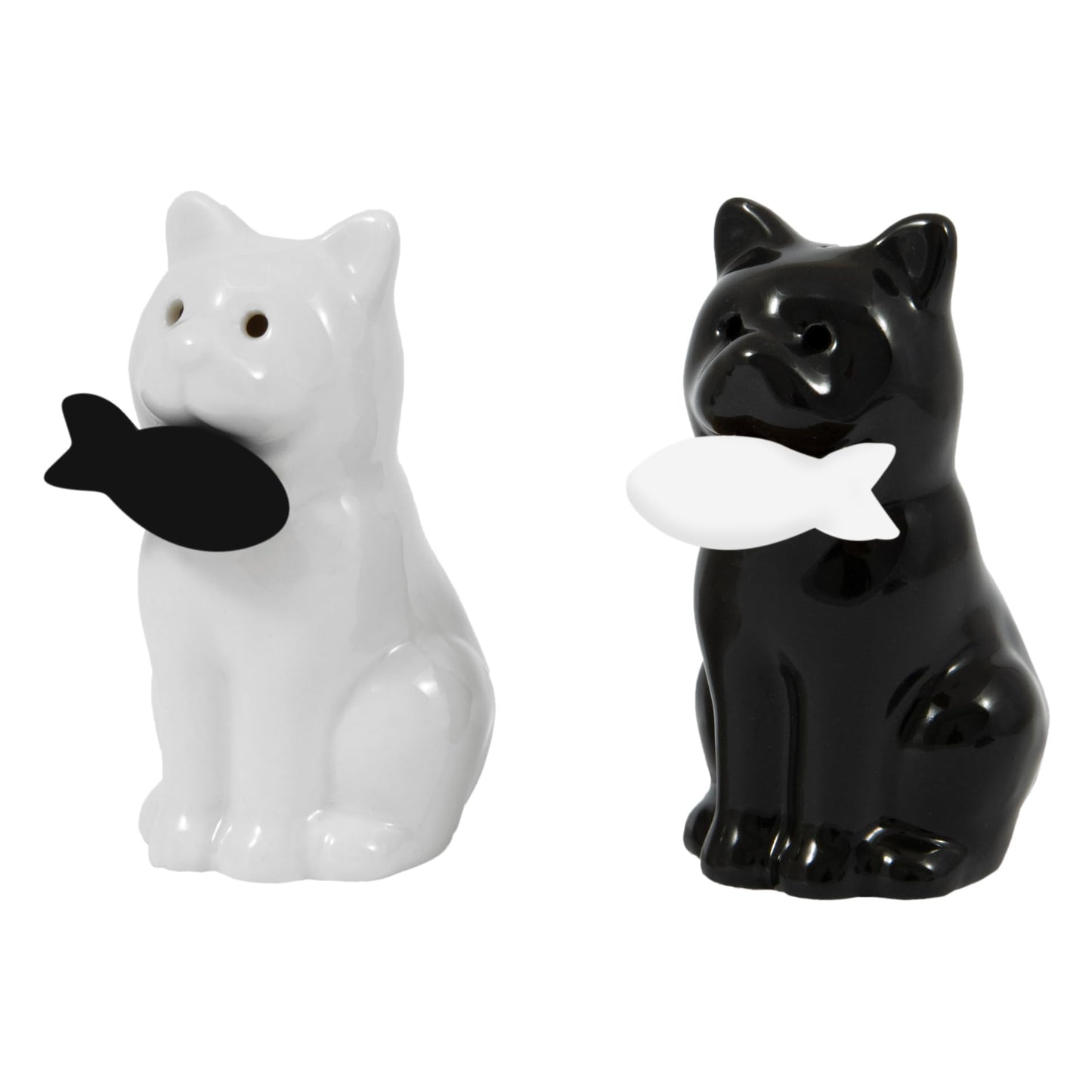 Fisura - Original salt and pepper shaker "cat". Salt and pepper set for the table in the shape of a cat. Set of ceramic salt and pepper shakers. 2 pieces. 1,97 x 3,54