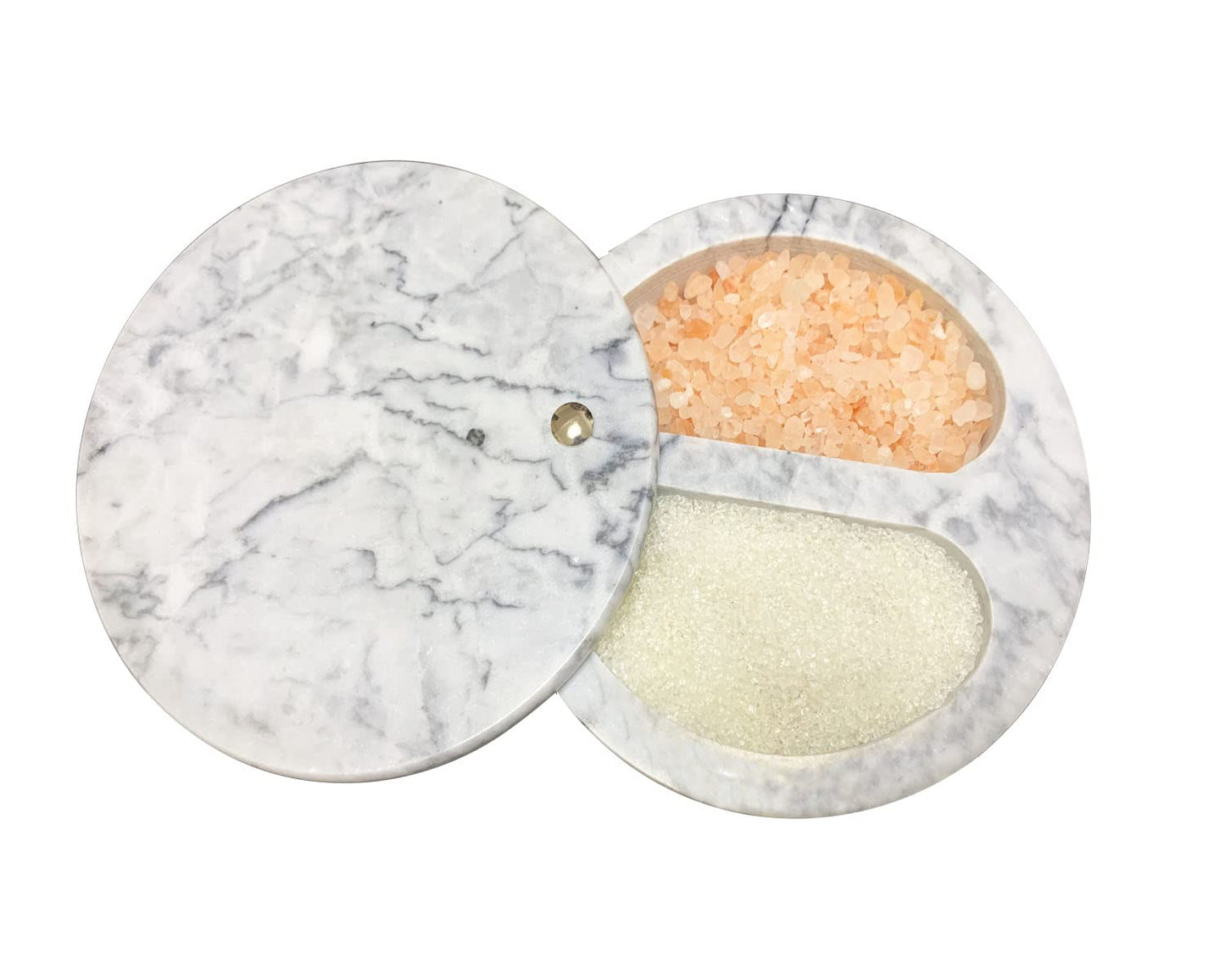 Daszui Marble Salt Box, Salt Cellar with Swivel Top and Dual Compartment, Elegant Marble Salt Box Storage Keeper for Condiments, Seasoning, Pepper.