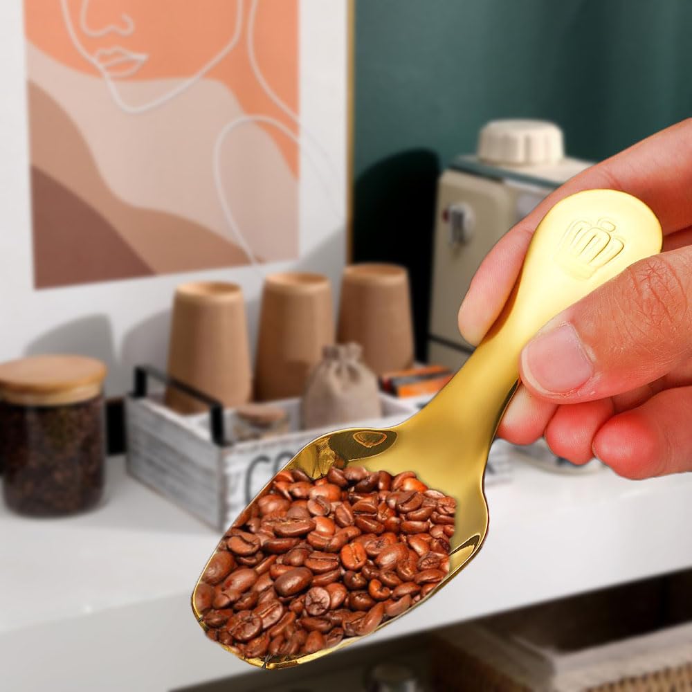 2 Pcs Short Handle Spoons - Stainless Steel Mini Scoops - Small Dessert Spoon for Salt, Dessert, Sugar, Coffee, Tea, Sugar, Honey, Spice, Ice Cream, Candy, Fit in Canisters