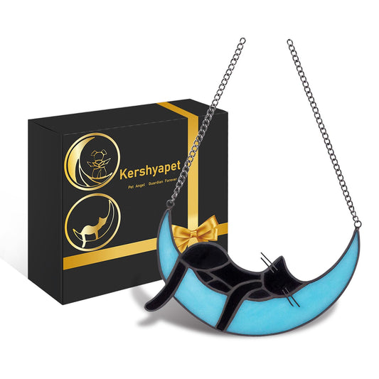 Kershyapet Black Cat Gifts for Women, Unique Loss of Cat Sympathy Gift, Handcrafted Stained Glass Window Hanging Suncatcher, Pet Loss Sympathy Gift for Window, Living Room, Garden