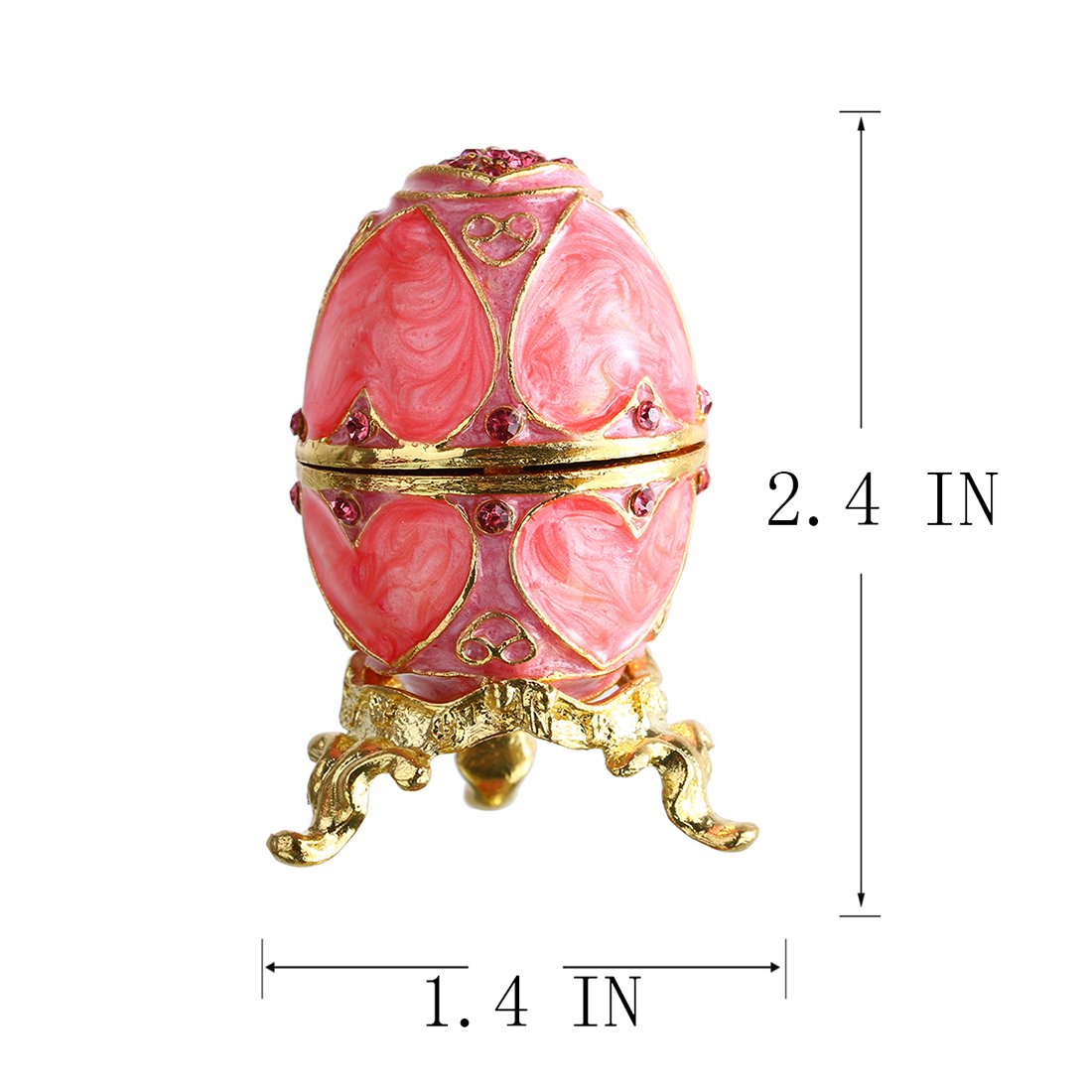 YU FENG Faberge Egg Trinket box Jewelry Box Hinged Collectible Rhinestones Jeweled Painted Enameled Decorative Egg (Pink)
