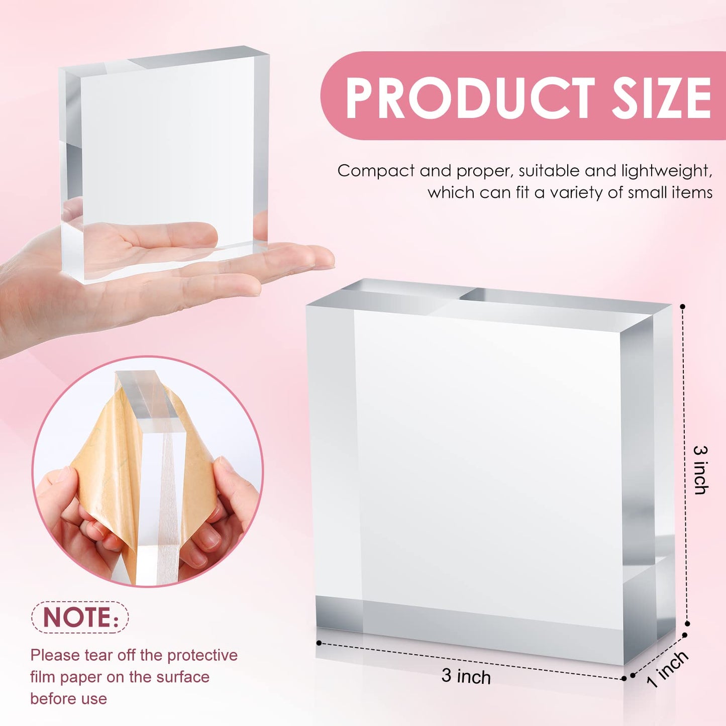 Vicenpal 16 Pieces Acrylic Square Display Blocks 3 x 3 x 1 Inches Clear Polished Acrylic Cube Jewelry Display Stand Ring Showcase Holder Base