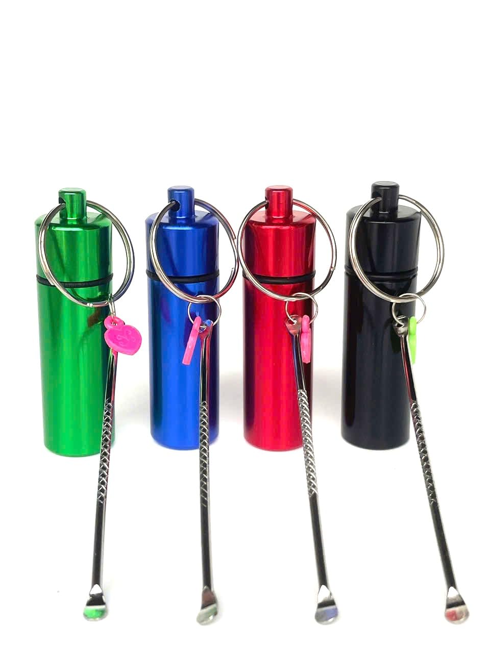 4-Pack Mini Travel Spice Containers with Spoon Keychain, Leakproof Metal Jars with Carabiner for Camping, Outdoor & Daily Use (4)