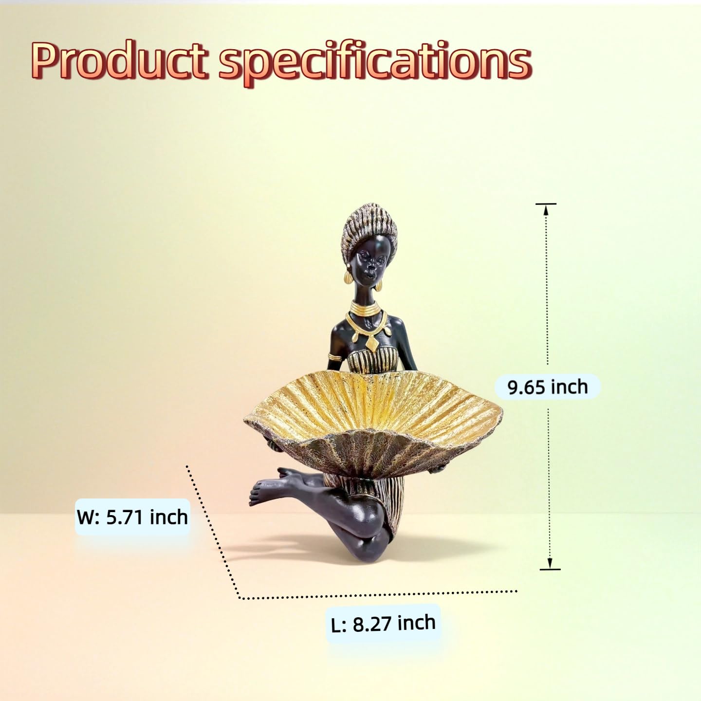 Dwelloria African Woman Kneeling Statue with Large Leaf Bowl – Resin Figurine, Black and Gold Cultural Sculpture, African Decor Candy Jewelry Dish