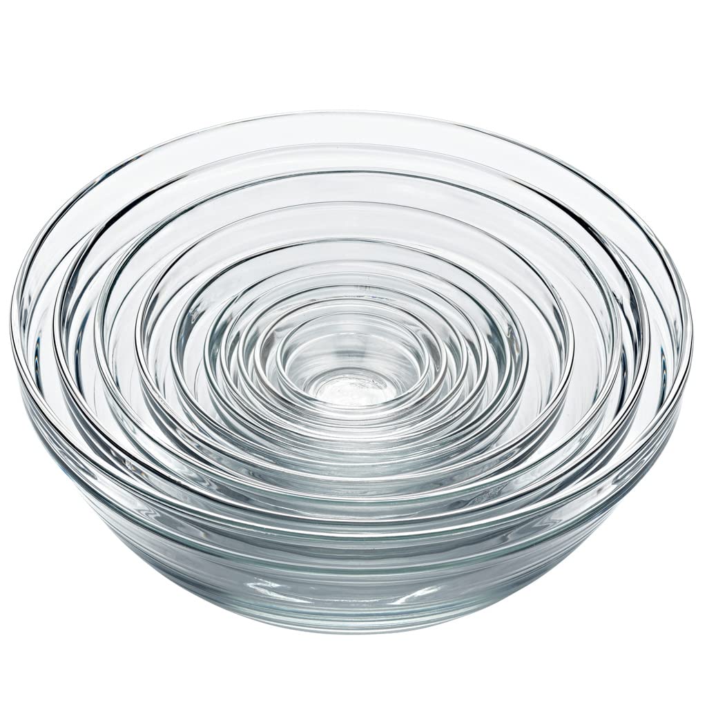 Duralex Le Gigogne Glass Mixing Bowl Set – 10-Piece Clear Stackable Prep Bowls Made of Durable Glass