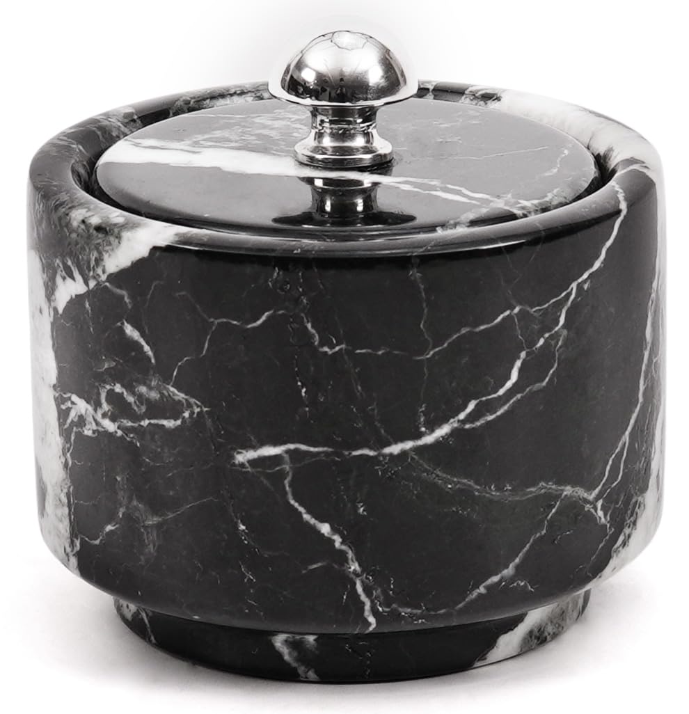 Radicaln Marble Salt Cellar with Lid 3" Black Handmade Salt Box & Spice Jar for Kitchen Counter, Ideal Salt Holder, Sugar Bowl & Salt Dish, Salt Container For Housewarming Gift & Kitchen Decor