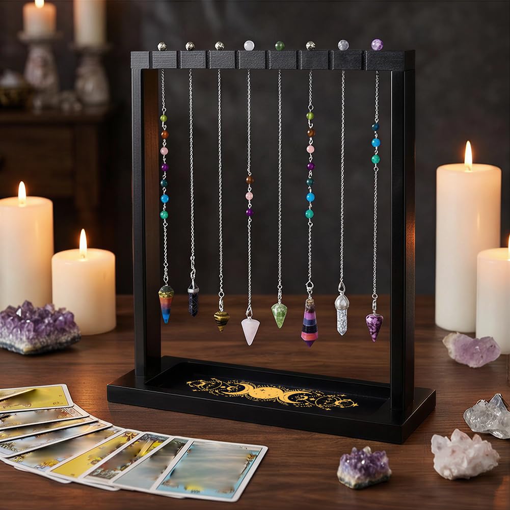 BEUNITONE Moon Design Display Stand, Wooden Crystal & Jewelry Holder Organiser for Necklaces Stones, Divination Tools and Witchcraft Supplies for Home Decor, Market Stall and Craft Fair Showcase