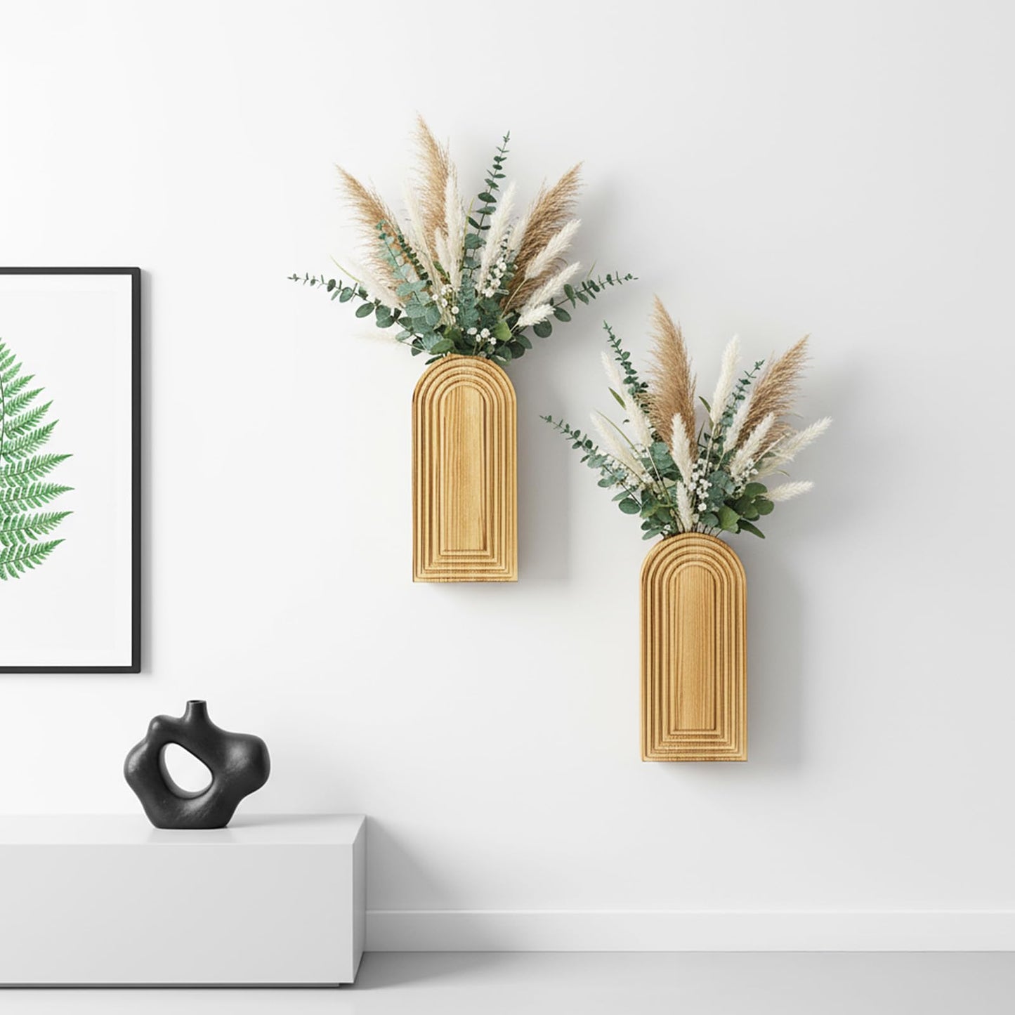 2 Pack Wood Wall Planter Vase,Wall Vases for Flowers Boho Walls Decor Mounted Wooden Planters Holder Walls Plant for Living Room, Bedroom, Bathroom-11.75X5.45 Inches