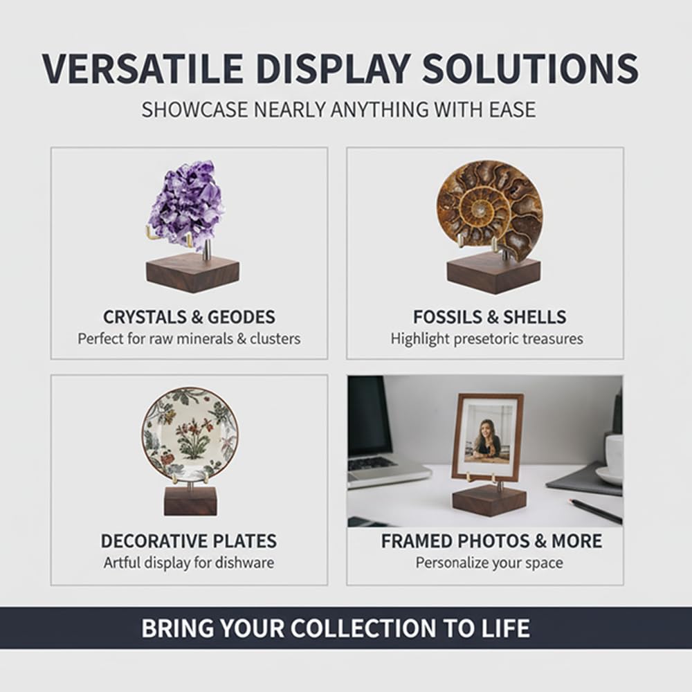 2 Pack Adjustable Metal Arms Display Stand Easel with Wooden Base - Mini Easel Display Stand,Decorative Plate Stand,Small Plate Stands for Display,Picture Frame Holder Stand,Art Display Stand