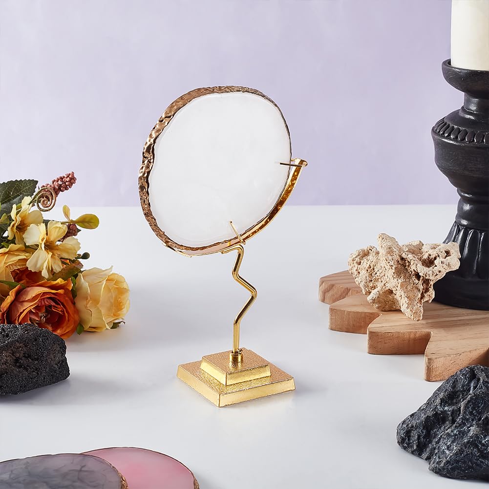 AHANDMAKER Crystal Ball Holder, Moon Shaped Small Crystal Display Stand Alloy Sphere Display Holder for Gemstones Geodes Mineral Agate Home Office Decor, 3.54x1.97x4.92 inch, Golden