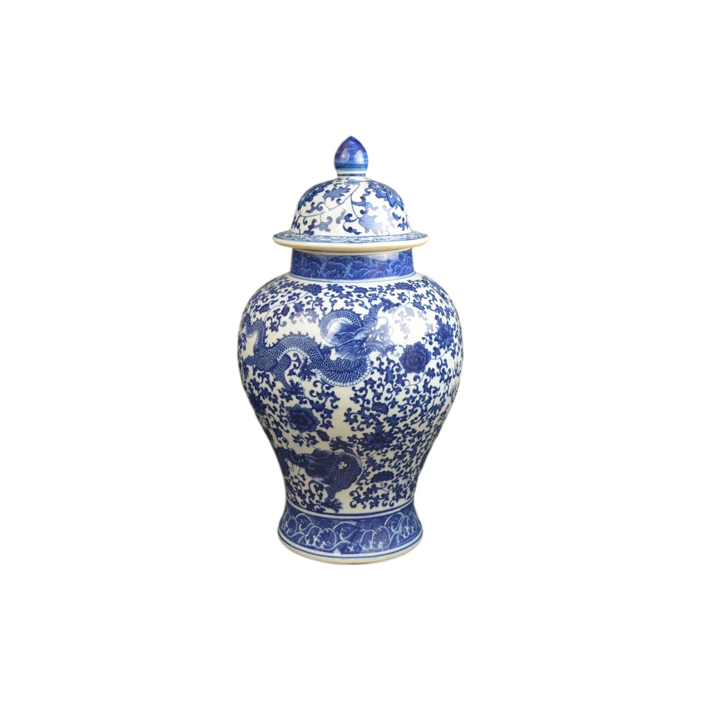 20" Classic Blue and White Floral Porcelain Ceramic Temple Ginger Jar Vase, Large China Qing Style (Dragon1)