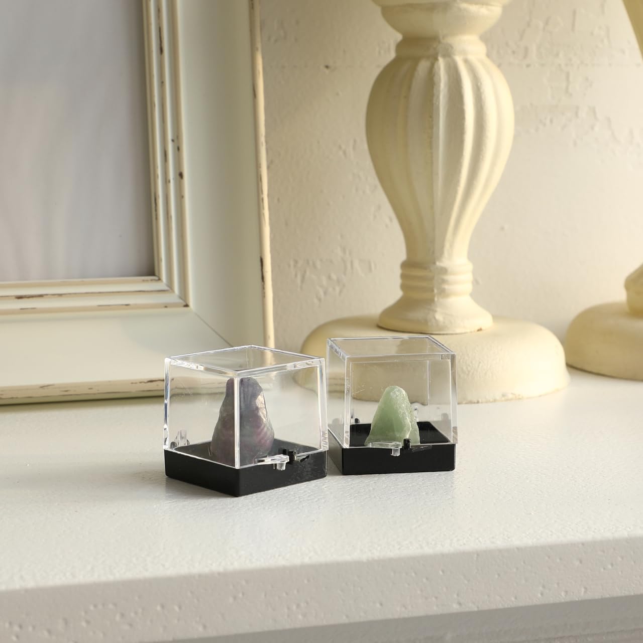 ABOOFAN 48 Pcs Mineral Display Boxes Transparent Specimen Display Case Square Jewelry Storage Container Plastic Rock Specimen Stand