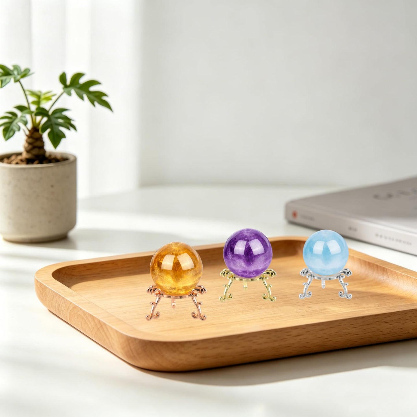 Chinflly 20 Pcs Silver Tripod Crystal Ball Display Stand, Small Sphere Holder for 40-80mm Stones, Crystals, Eggs, Shelving Decor