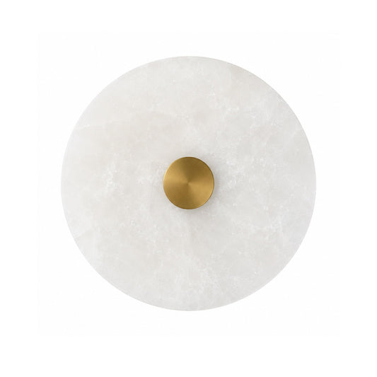 Natural Spanish Alabaster Wall Sconce, Modern Round Marble Wall Light with Unique Veins, Mid-Century Minimalist Stone Wall Lamp for Bedroom, Living Room, Hallway, Alabaster Light Fixture (Brass)